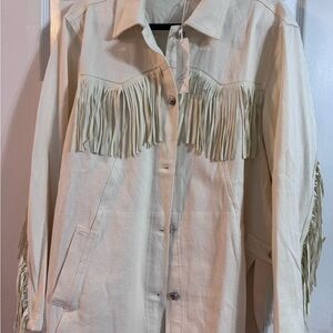 BluIvy Fringe Detail Cream Denim Jacket- NWT SZ Large